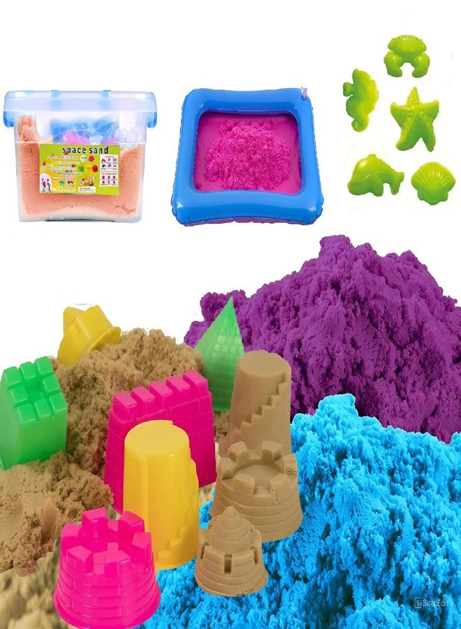 KARTUNBOX Space Sand Set with Coloured Sand, with Free 10 Different Shapes Moulds, Plastic Box, and Mat, Smooth Sand for Kids, Indoor Playing Moldable 1 Kg Sand (No Toxic) - Image 1